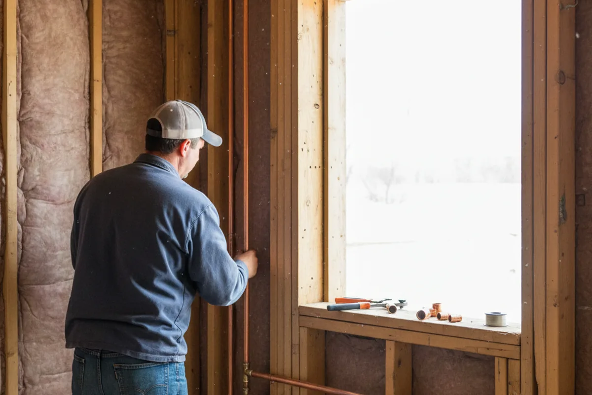 Licensed plumber running new copper supply lines in a Albia home